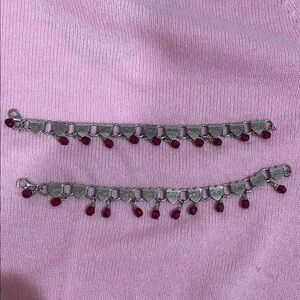 Silver Metal and Red Dangling Beads- Bracelets